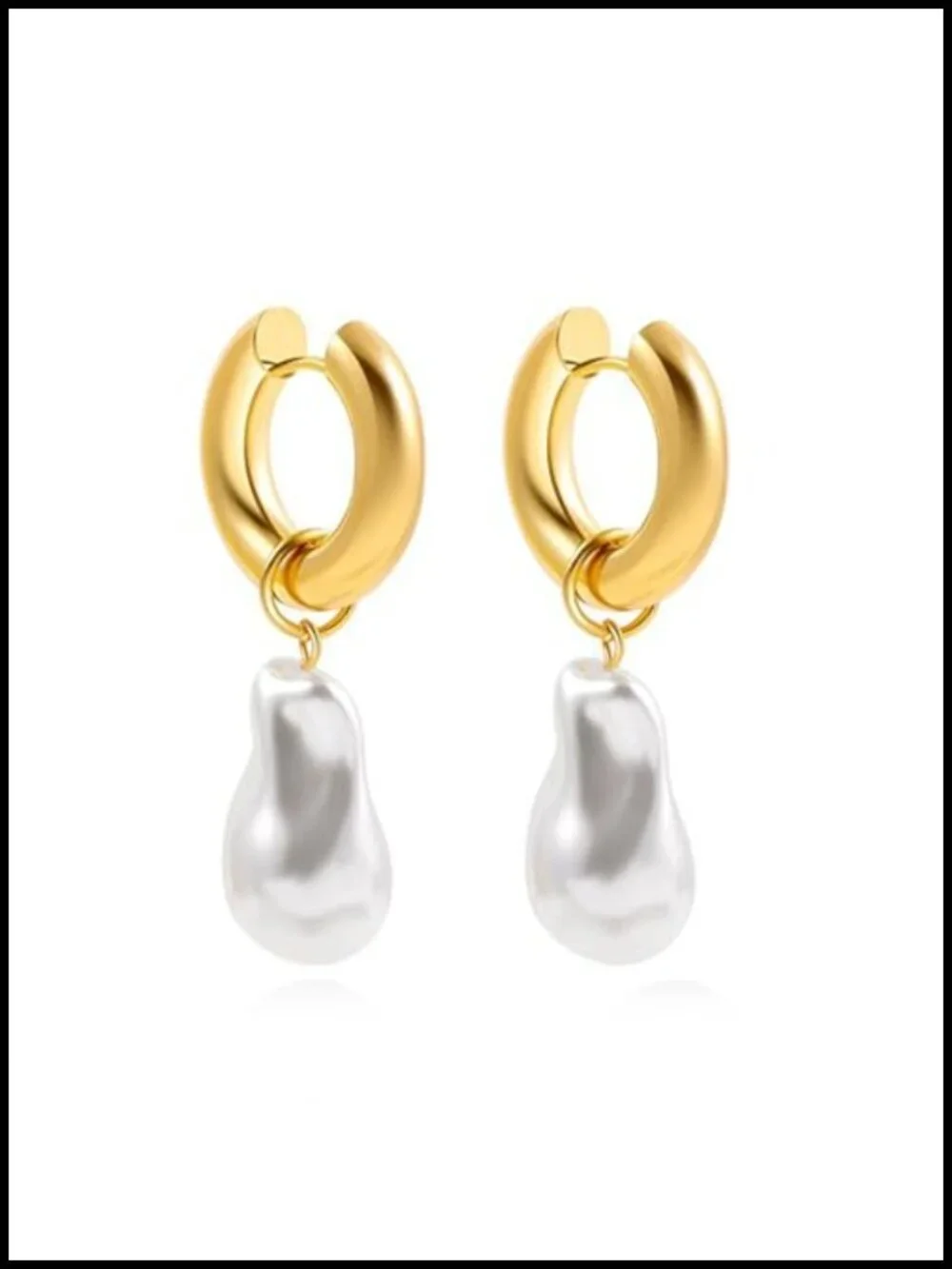 14K Gold Plated Pearl Drop Dangle Earrings Huggie Hoop Hypoallergenic Women